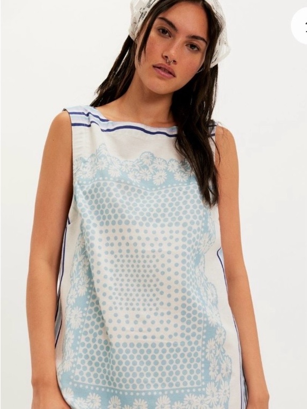 Free People Light Blue and White Sleeveless Midi Dress